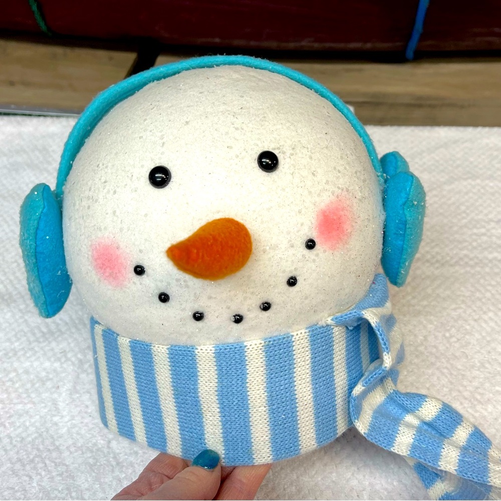Snowman head Winter table decor or tree topper.